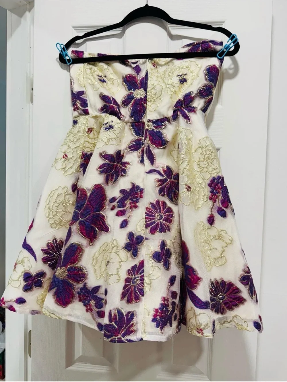 Girls' Ivory Floral Party Dress with Purple & Gold Embroidery